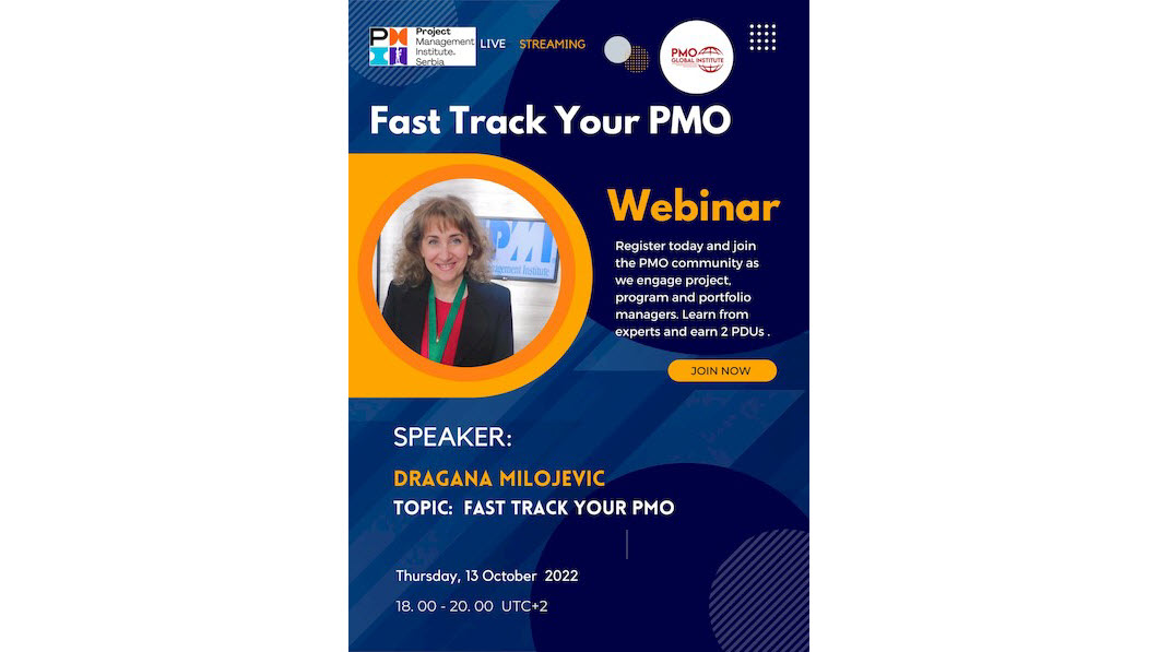 Прочитајте више о чланку Fast Track Your PMO at PMI Serbia – Speaker Dragana Milojevic (4ITEC)